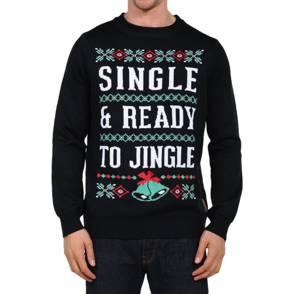 Tipsy Elves Ugly Christmas Sweater Single & Ready to Jingle Funny Black Medium